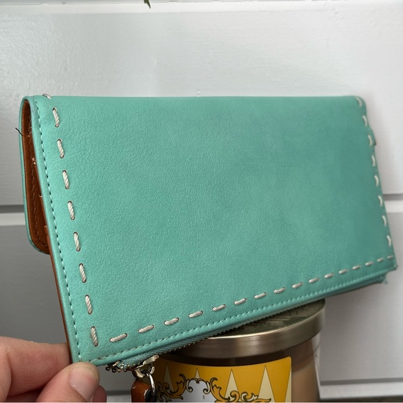 SIMPLY NOELLE Wallet Turquoise/Brown, with ivory stitching - Picture 5 of 12